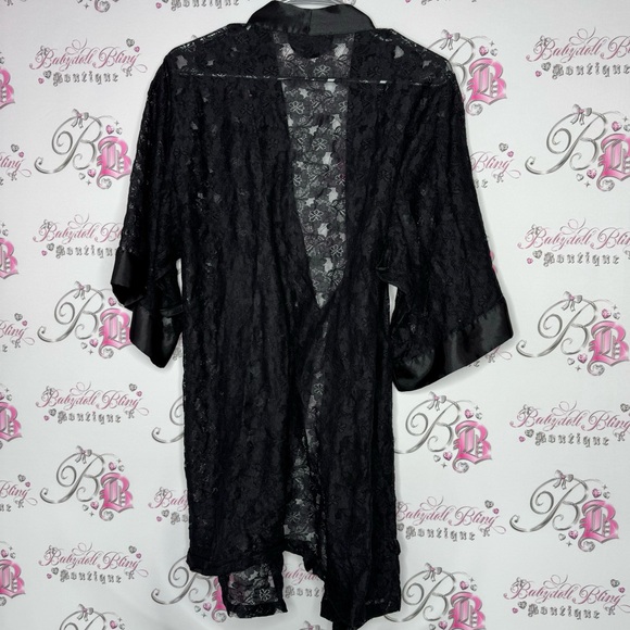 La senza robe kimono lace black tie up belt floral flowers mesh Lacey lounge - Picture 2 of 10